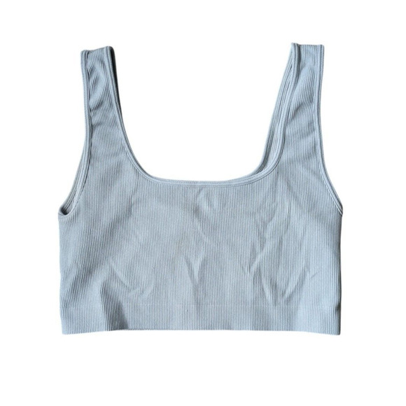 Set Active Sculptflex Power Box Cut Bra Size Medium Ribbed Nylon Blue Gray - Picture 2 of 7